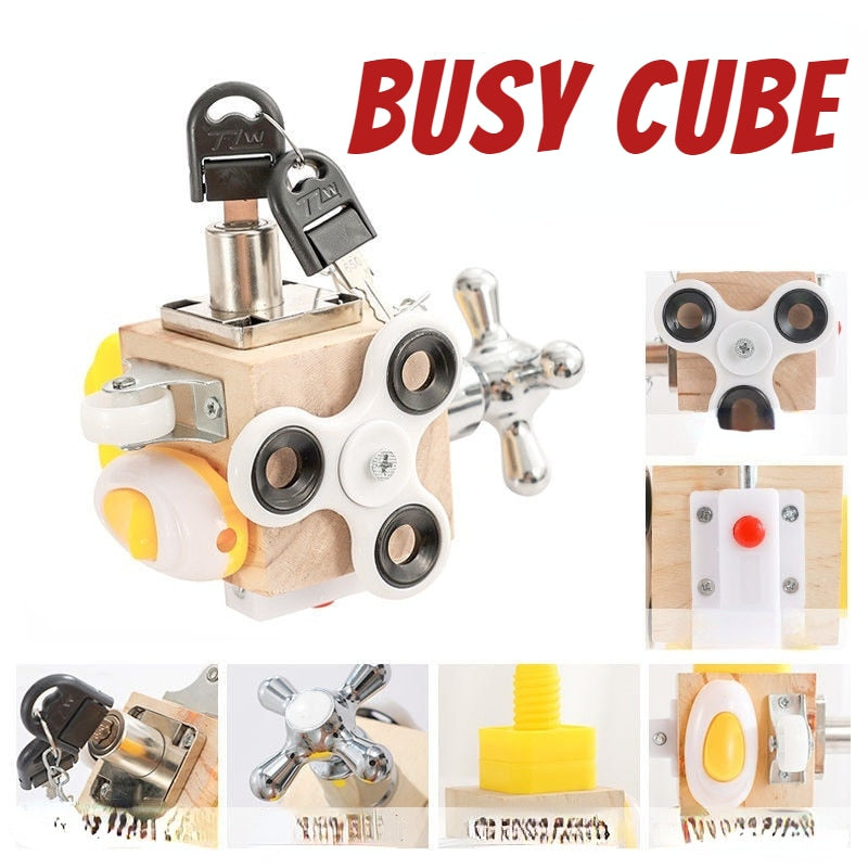 Endless explorations for your toddler with the Kid's Montessori Busy Cube!